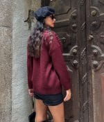 Wholesale Women's Burgundy Knitwear – Pearl Embellished Pullover Design