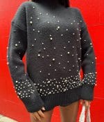 Wholesale black pearl embellished sweater stylish winter wear