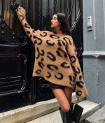 Soft textured plaid knit sweater for women