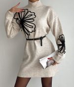 oversized floral embroidery knit sweater front view