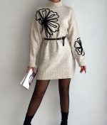 mock neck long sleeve floral embroidered pullover
