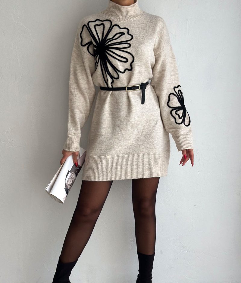 mock neck long sleeve floral embroidered pullover