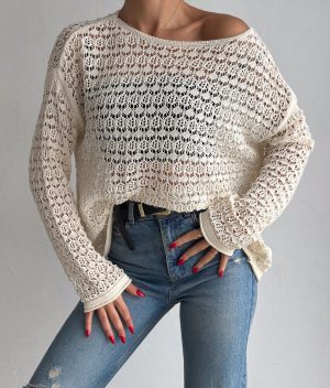 open knit crochet sweater front view