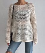 cream crochet pullover with open knit pattern