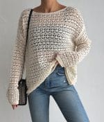 lightweight long sleeve open knit crochet top