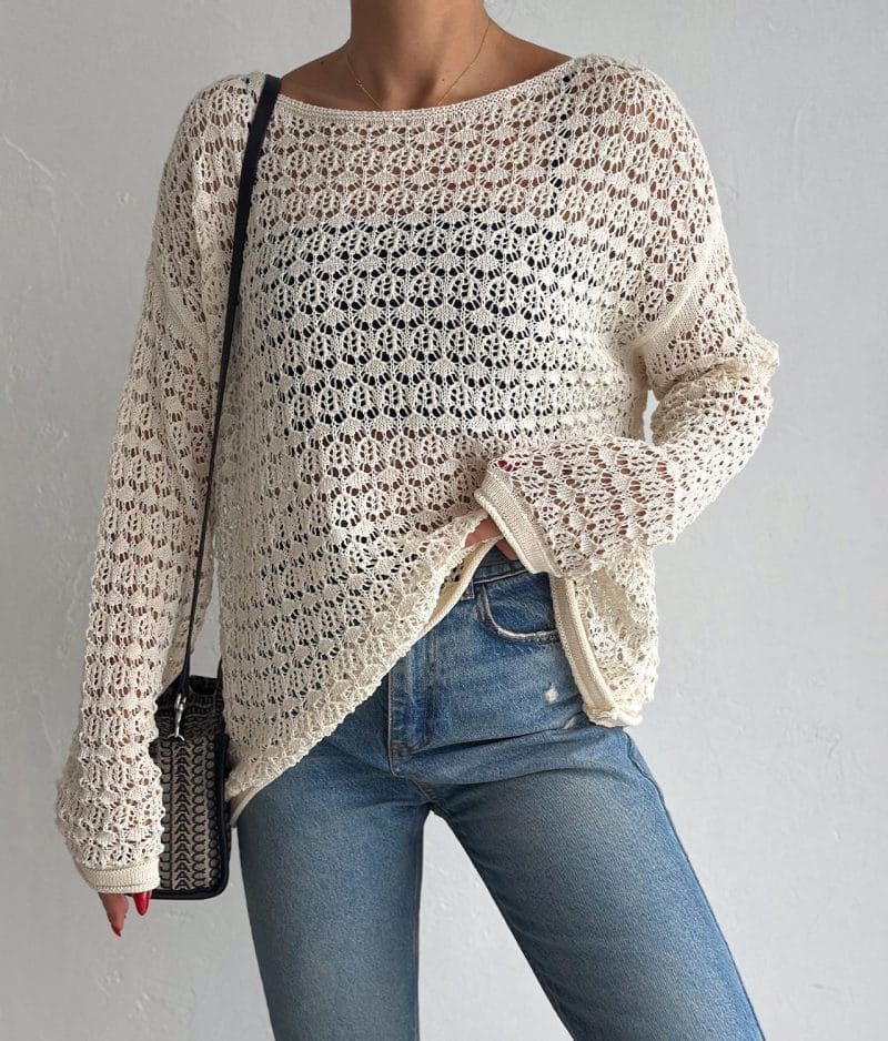 lightweight long sleeve open knit crochet top