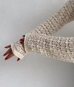 close-up of crochet knit texture on sweater
