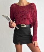 open knit geometric pattern sweater front view