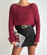 lightweight long sleeve geometric pattern knit top