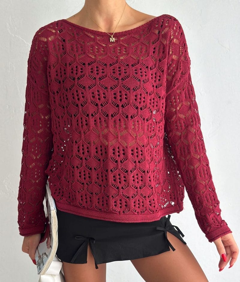 wholesale geometric pattern open knit sweater for boutiques