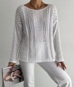 open knit mixed pattern sweater front view