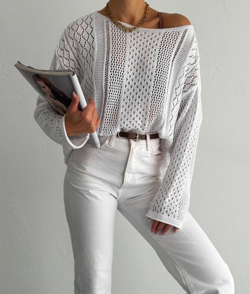 breathable lightweight knit sweater in openwork style
