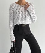 open knit vertical wave pattern sweater front view
