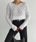 long sleeve white wave pattern sweater side profile