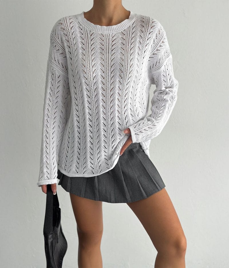 long sleeve chevron stripe knit sweater side profile
