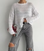 open knit horizontal stripe sweater front view