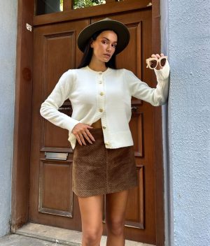 button front knit cardigan off‑white front view