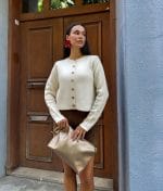 minimal button front knit cardigan front view