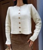 Long sleeve minimal cardigan sweater close-up