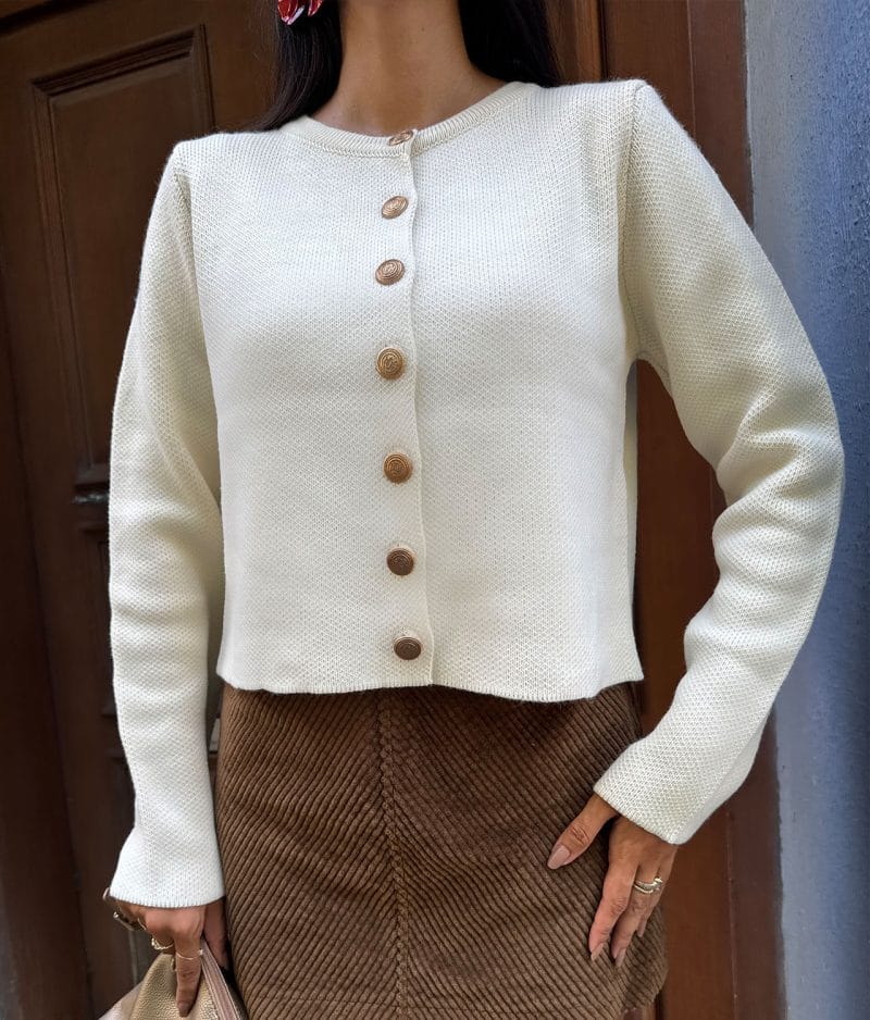 Long sleeve minimal cardigan sweater close-up