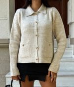 collared knit button front cardigan front view