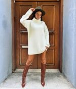 women’s long sleeve knit sweater dress with pearl cuff detail