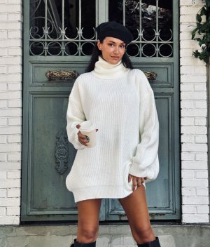 cozy turtleneck knit sweater dress front view