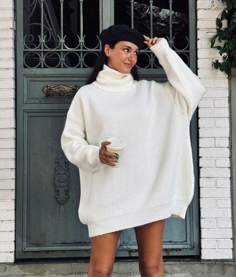 long sleeve knit sweater dress with relaxed fit