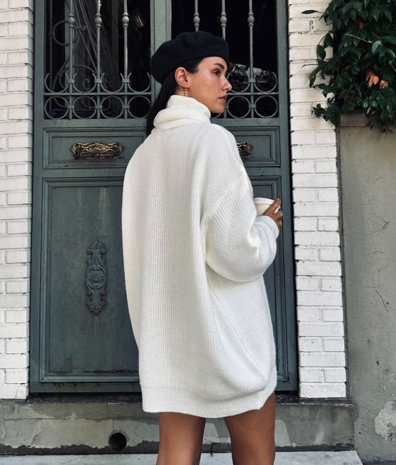 off-white turtleneck sweater dress casual winter style
