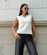 lightweight knit vest with ribbed hem and neckline