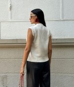 casual sleeveless knit top with v-neck design