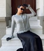 pearl button knit cardigan front view