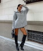 ruffled collar knit cardigan front view