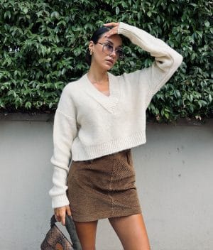 cozy v neck knit sweater front view