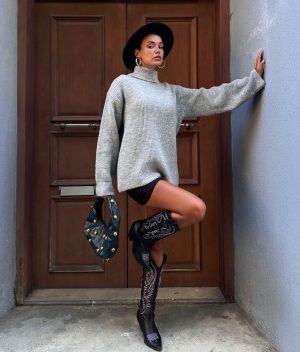 ribbed turtleneck knit sweater front view