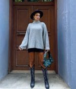 women’s ribbed high neck knit pullover