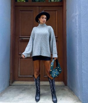 women’s ribbed high neck knit pullover