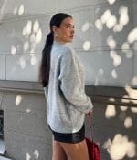 Grey knitwear sweater with mock neck and classic long sleeves