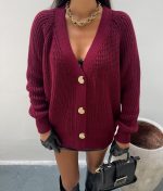 Wholesale knit cardigan with long sleeves and V neck design