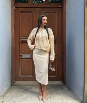 chunky rib knit sweater front view cream