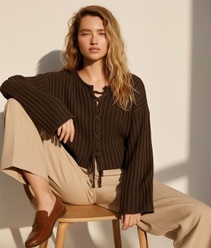 lace-up riblace-up ribbed knit topbed knit top