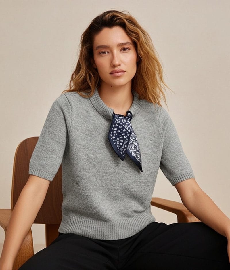 grey scarf detail knit top