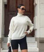 Ribbed Turtleneck Knit Sweater in off white color for women