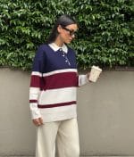 striped knit polo sweater collar and buttons detail
