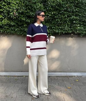 striped knit polo sweater sleeve and stripe design