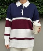 striped knit polo sweater front view
