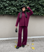 6566-Long Sleeve Knit Two Piece Set-Burgundy-3 Long sleeve knit two piece set suitable for wholesale women’s knitwear collections
