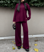 6566-Long Sleeve Knit Two Piece Set-Burgundy-5 Comfortable long sleeve knit two piece set for everyday wear