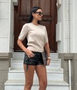 Classic short sleeve knit blouse fashion shot