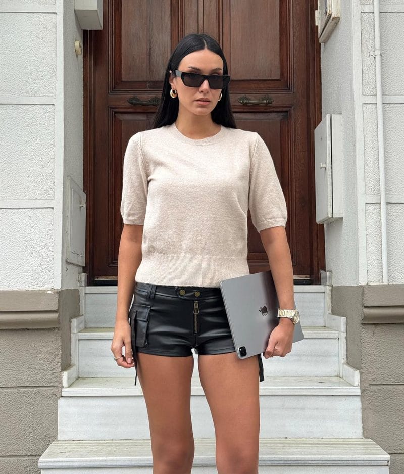 Women’s lightweight short sleeve knit top front view